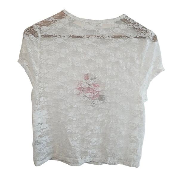 Sugar Moon Y2K Lace Blouse Women Size XL White Roses Sheer Fairy Romantic Retro - Picture 3 of 9